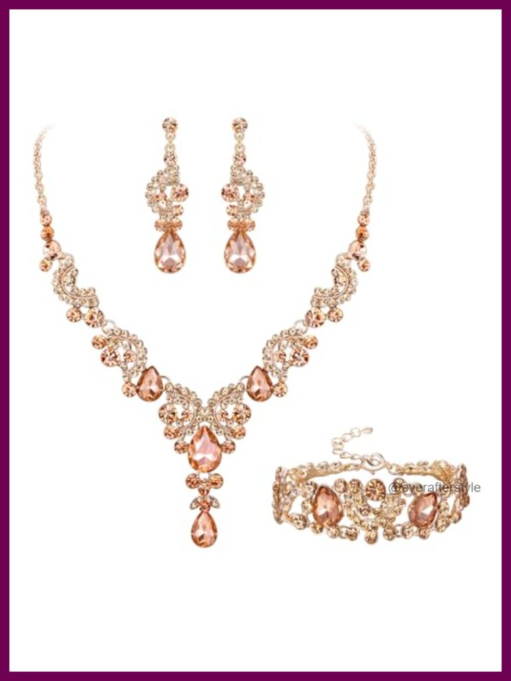 Rhinestone Crystal Floral Wave Bridal Prom Jewelry Set Necklace Earrings